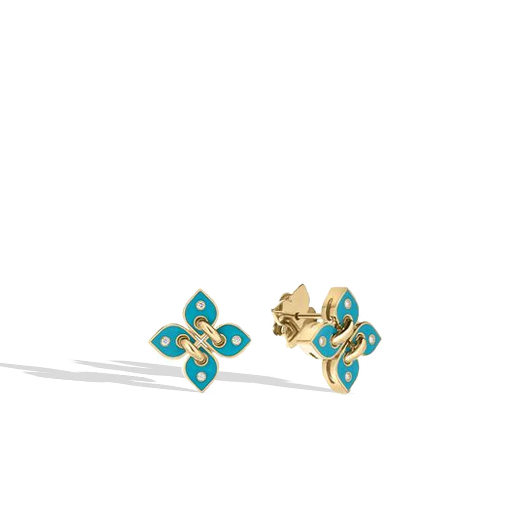 Roberto Coin 18K Yellow Gold Earrings - Vp Filo Turq Enamel