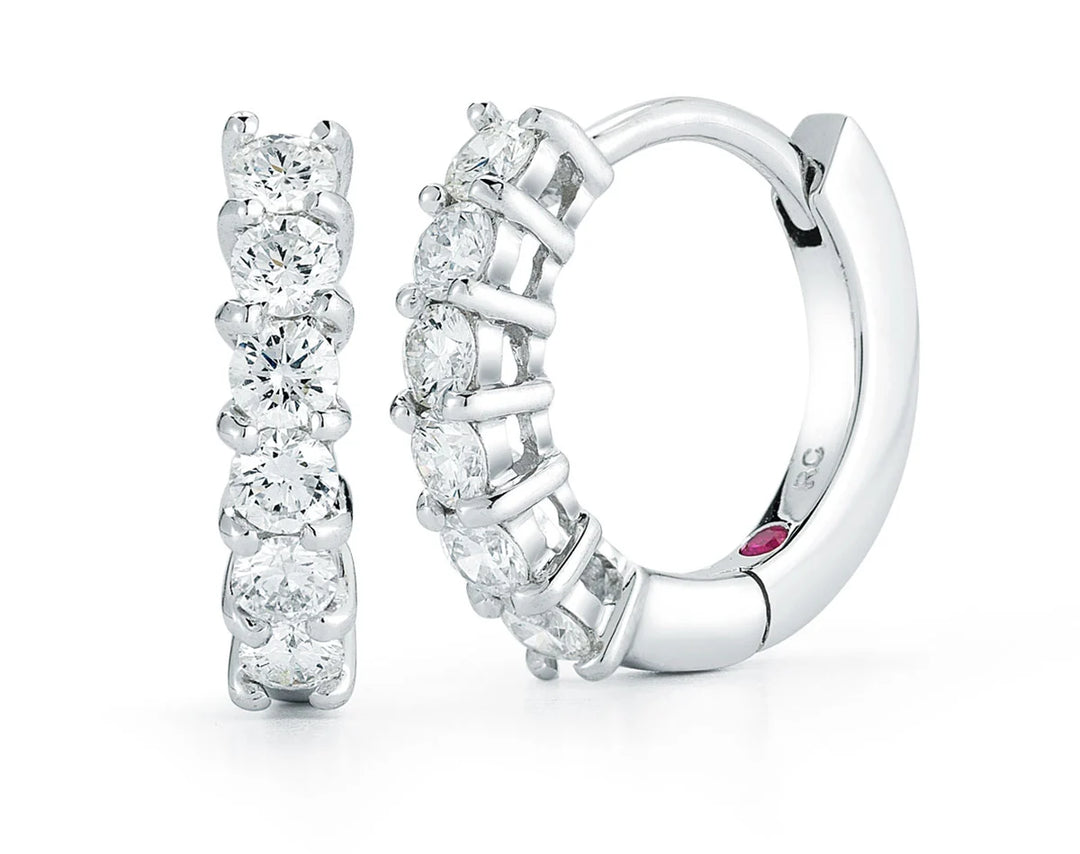 Roberto Coin 18K White Gold Piece - Rco Single Line Diamond Huggies