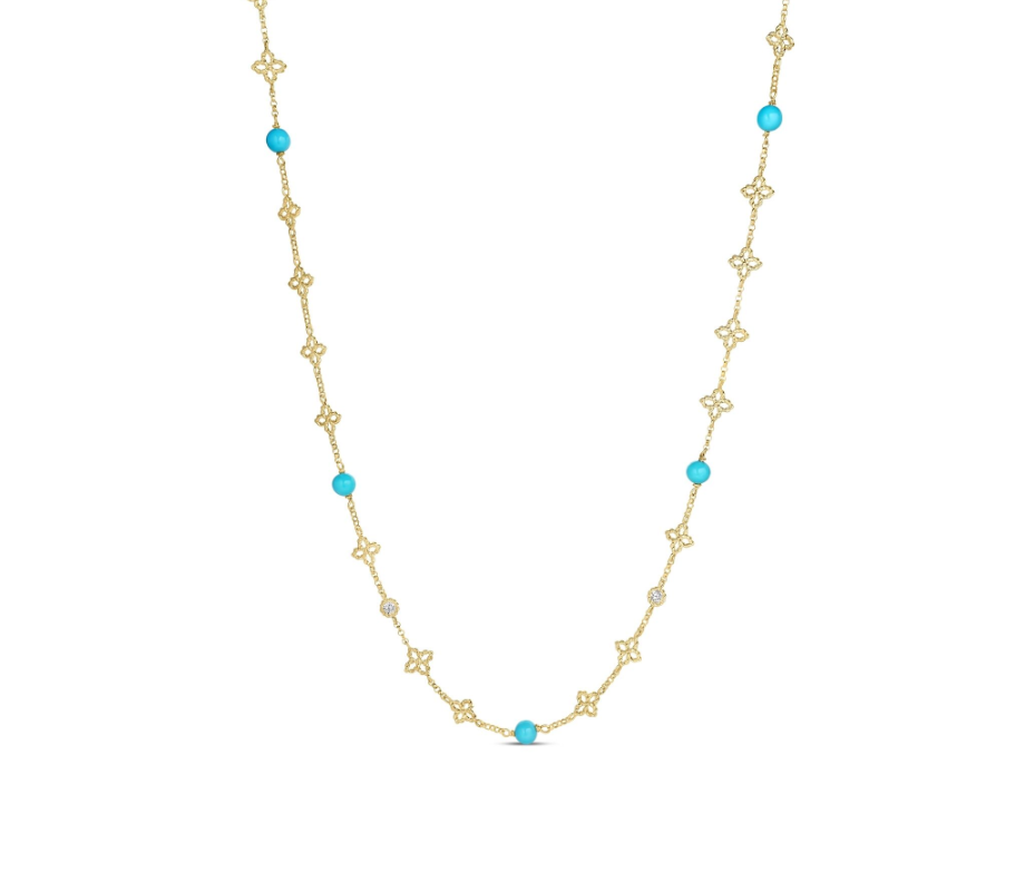 Roberto Coin Princess Flower Diamond and Turquoise Station Necklace