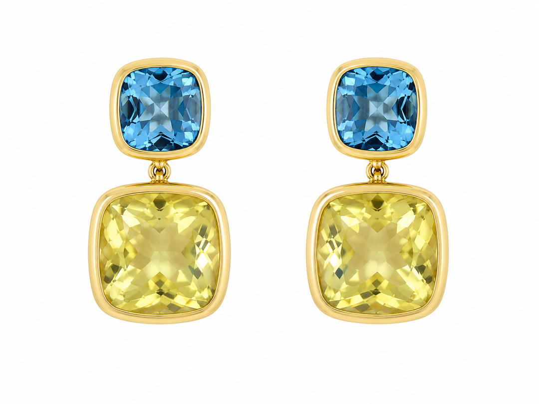 Syna 18K Yellow Gold Candy Blue Topaz & Lemon Quartz Drop Earrings