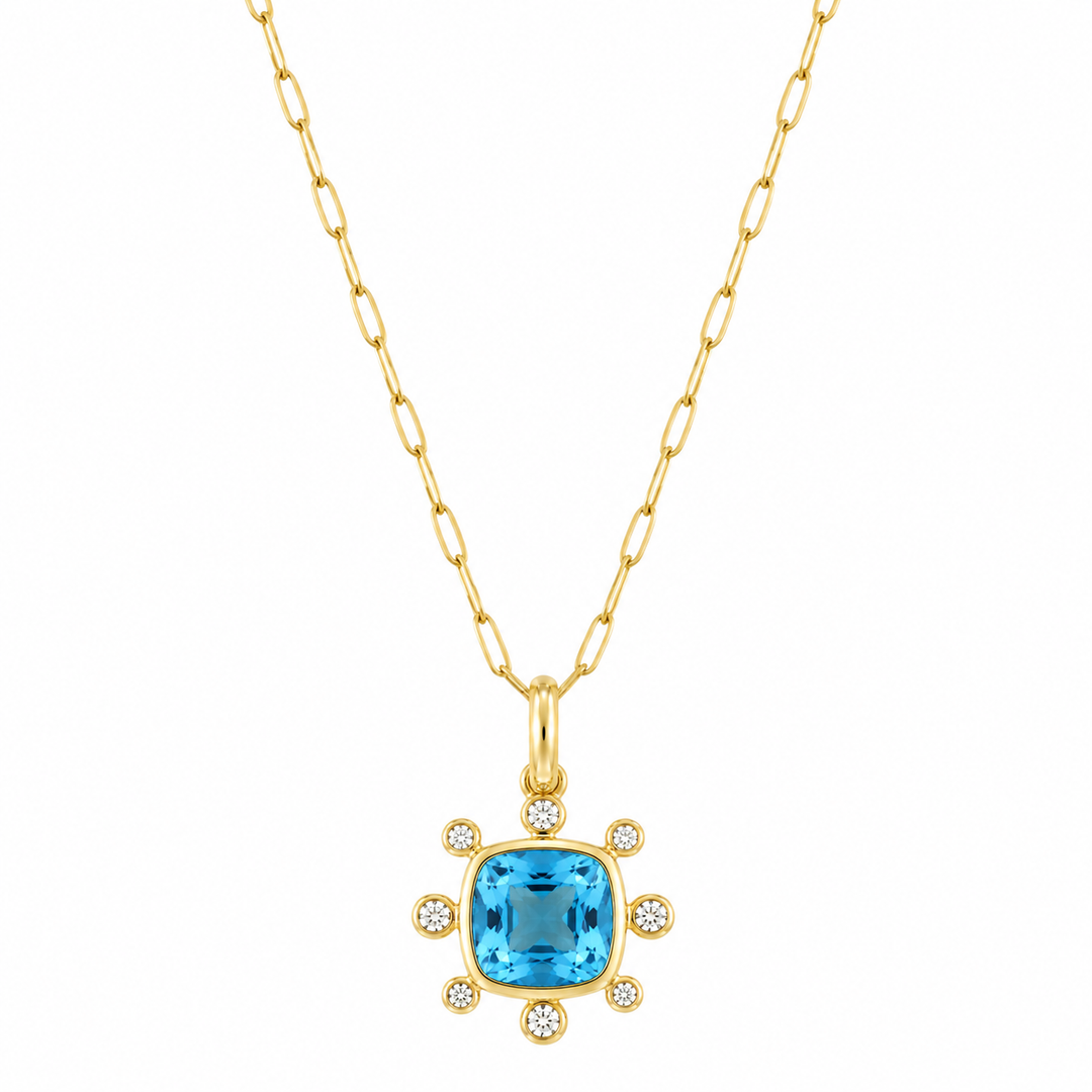 Syna 18K Yellow Gold Cosmic Blue Topaz 0.15 ctw Diamond Necklace (no chain)