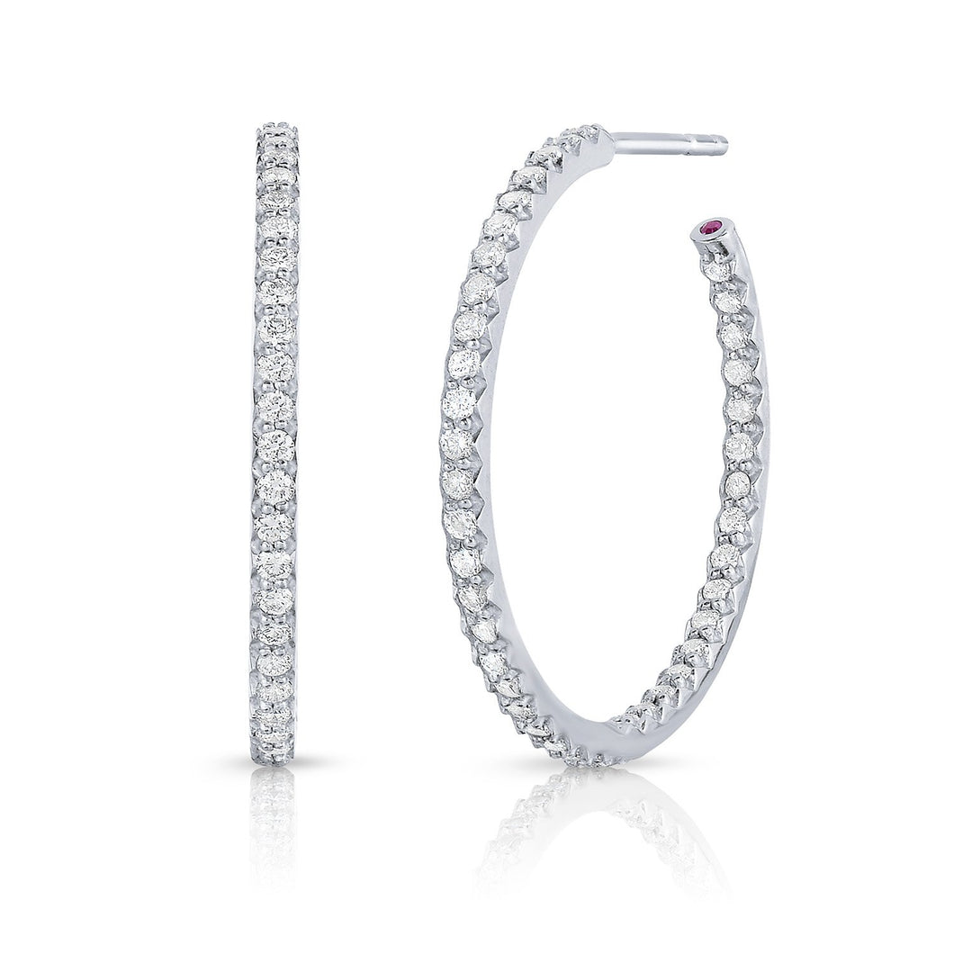 Roberto Coin 18 karat white gold In/Out small diamond 25mm hoop, D=0.80tw