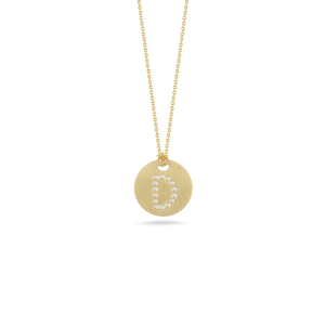 Roberto Coin 18 karat yellow gold Tiny Treasures disc diamond initial "D" pendant on chain, D=0.05tw