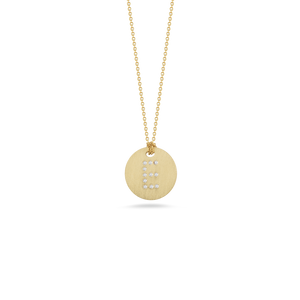 Roberto Coin 18 karat yellow gold Tiny Treasures disc diamond initial "E" pendant on chain, D=0.04tw