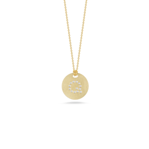 Roberto Coin 18 karat yellow gold Tiny Treasures disc diamond initial "Q" pendant on chain, D=0.04tw