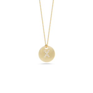 Roberto Coin 18 karat yellow gold Tiny Treasures disc diamond initial "X" pendant on chain, D=0.05tw