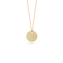 Load image into Gallery viewer, Roberto Coin 18 karat yellow gold Tiny Treasures disc diamond initial &quot;Y&quot; pendant on chain, D=0.04tw