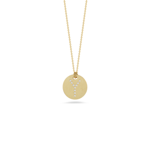Roberto Coin 18 karat yellow gold Tiny Treasures disc diamond initial "Y" pendant on chain, D=0.04tw