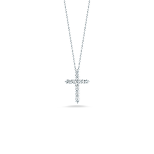Roberto Coin 18 karat whtie gold diamond cross pendant on chain, D=1.44tw