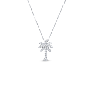 Roberto Coin 18 karat white gold Tiny Treasures large diamond palm tree pendant on chain, D=0.54tw