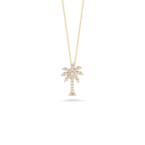 Roberto Coin 18 karat yellow gold Tiny Treasures large diamond palm tree pendant on chain, D=0.54tw
