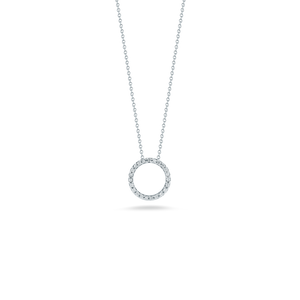 Roberto Coin 18 karat white gold Tiny Treasures x-small 11mm diamond circle pendant on chain, D=0.09tw
