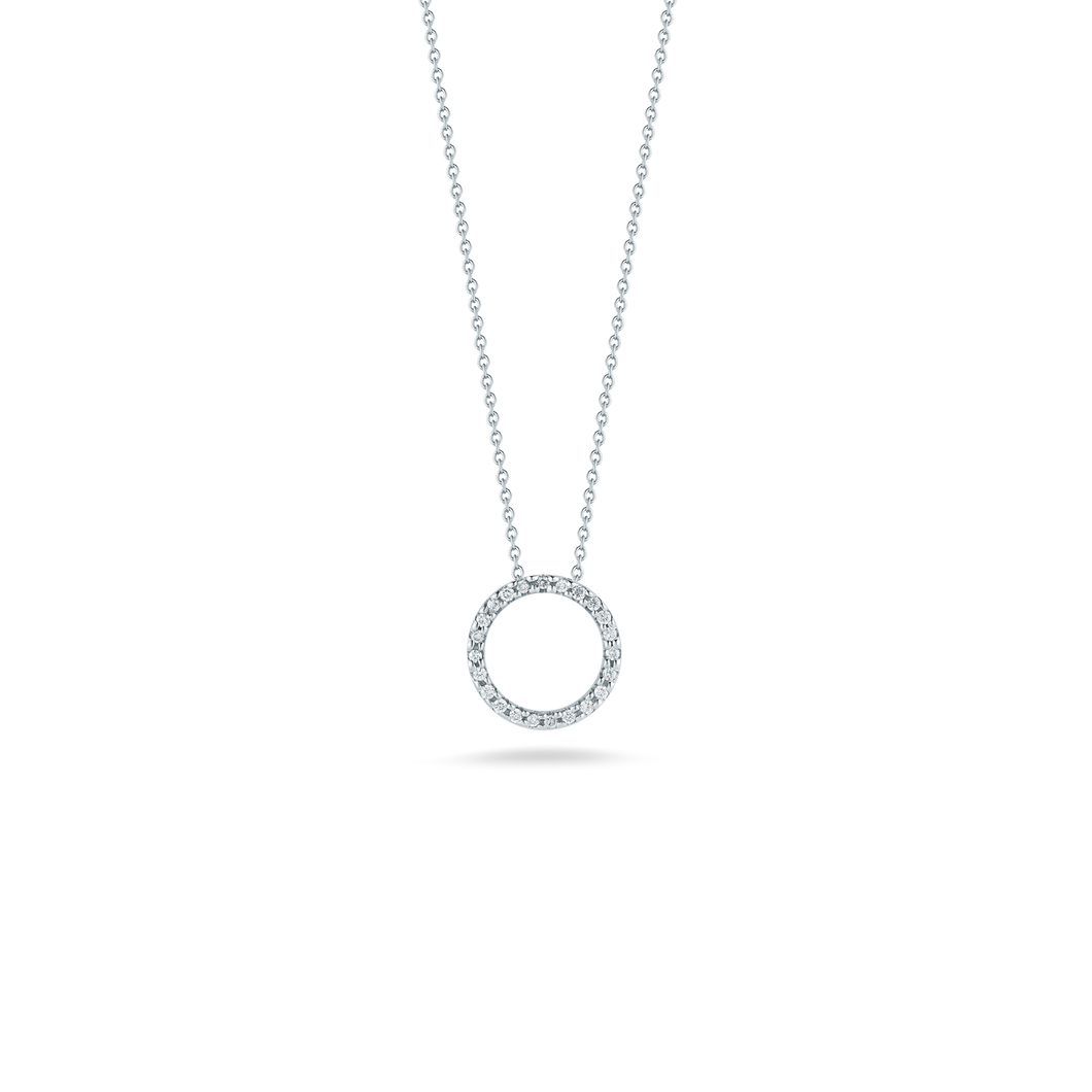 Roberto Coin 18 karat white gold Tiny Treasures x-small 11mm diamond circle pendant on chain, D=0.09tw