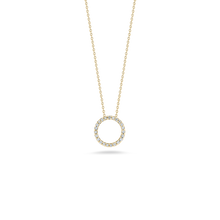 Load image into Gallery viewer, Roberto Coin 18 karat white gold Tiny Treasures x-small 11mm diamond circle pendant on chain, D=0.09tw