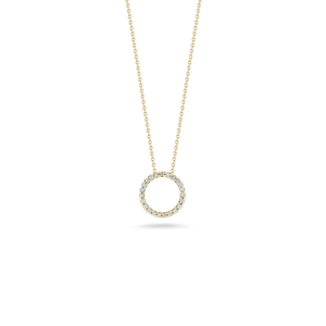 Roberto Coin 18 karat white gold Tiny Treasures x-small 11mm diamond circle pendant on chain, D=0.09tw