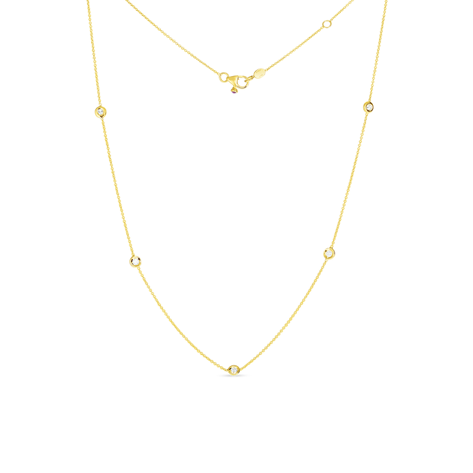 Roberto Coin 18 karat yellow gold diamond by the inch 5 station necklace 16-18