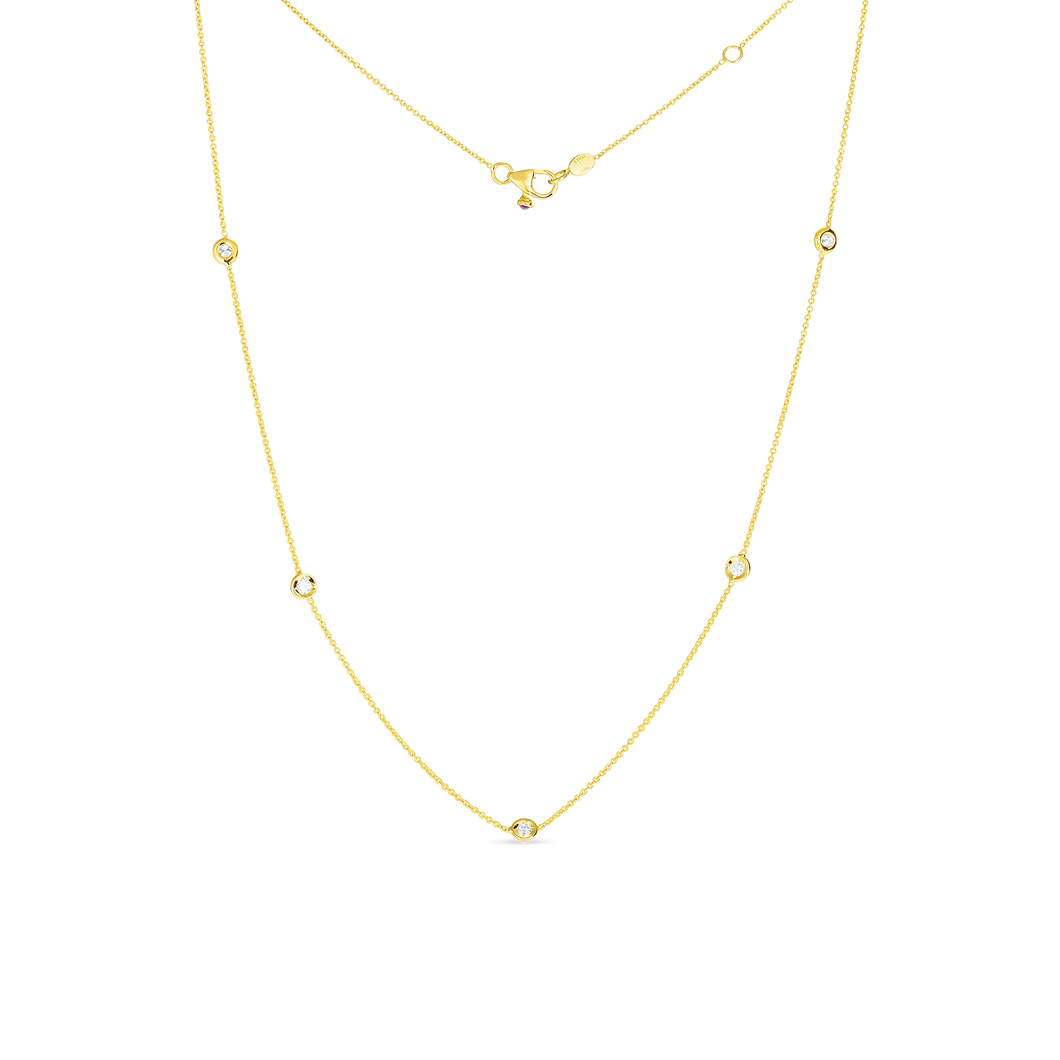 Roberto Coin 18 karat yellow gold diamond by the inch 5 station necklace 16-18