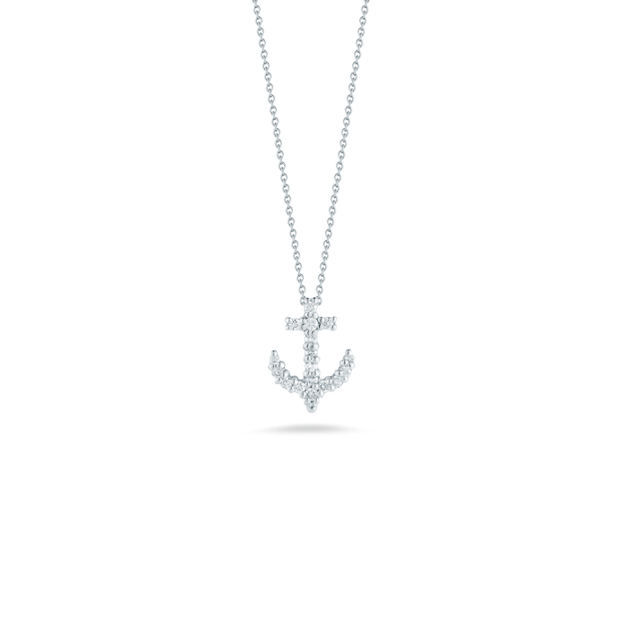 Roberto Coin 18 karat white gold Tiny Treasures diamond anchor pendant 16-18