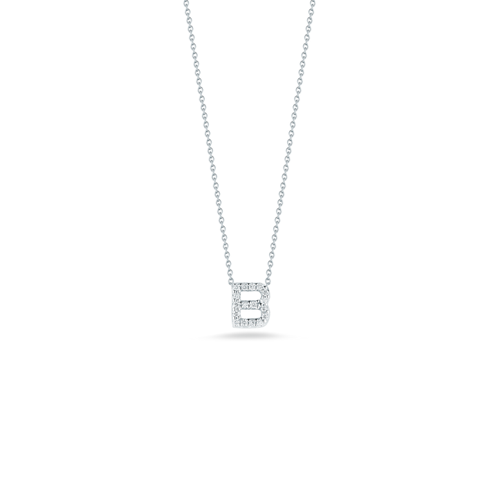 Roberto Coin 18k White Gold Tiny Treasures Diamond Block Love Letter "B" Pendant 16-18" Adjustable Chain (D=.08)