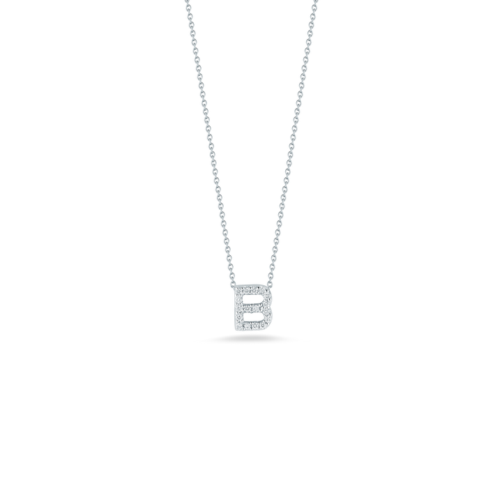 Roberto Coin 18k White Gold Tiny Treasures Diamond Block Love Letter "B" Pendant 16-18" Adjustable Chain (D=.08)