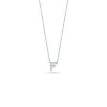 Load image into Gallery viewer, Roberto Coin 18 karat white gold Tiny Treasures diamond block Love Letter &quot;F&quot; pendant 16-18&quot;,  D=0.05tw