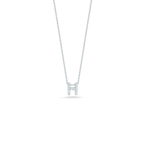 Roberto Coin 18 karat white gold Tiny Treasures diamond block Love Letter "H" pendant 16-18",  D=0.06tw
