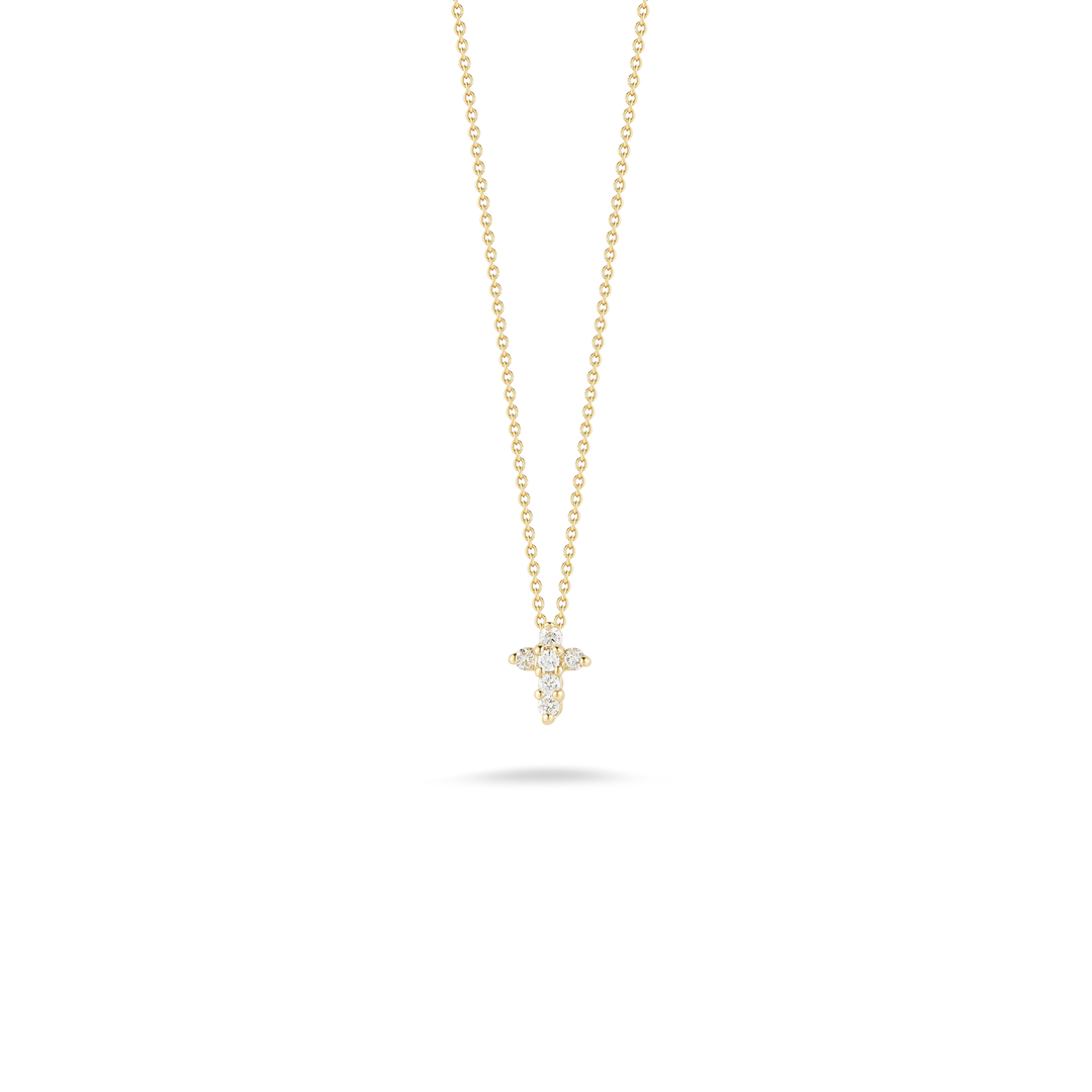 Roberto Coin 18k Yellow Gold Tiny Treasures Baby Cross Diamond Pendant on 16-18" Adjustable Chain (D=.11)