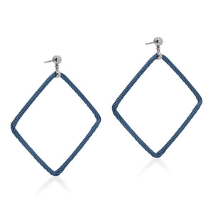 Alor Blueberry Stainless Steel Cable Open Square Drop Earrings with 18 Karat White Gold Posts and Clutch Closures