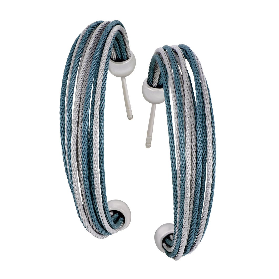 Alor Caribean Blue and Grey Stainless Steel 12 Micro Cable Hoop earrings