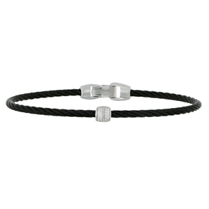 Alor Black Stainless Steel and 18 karat White Gold 1 Pave Diamond Barrel Station Bangle size 7, D=0.07tw GH/SI1