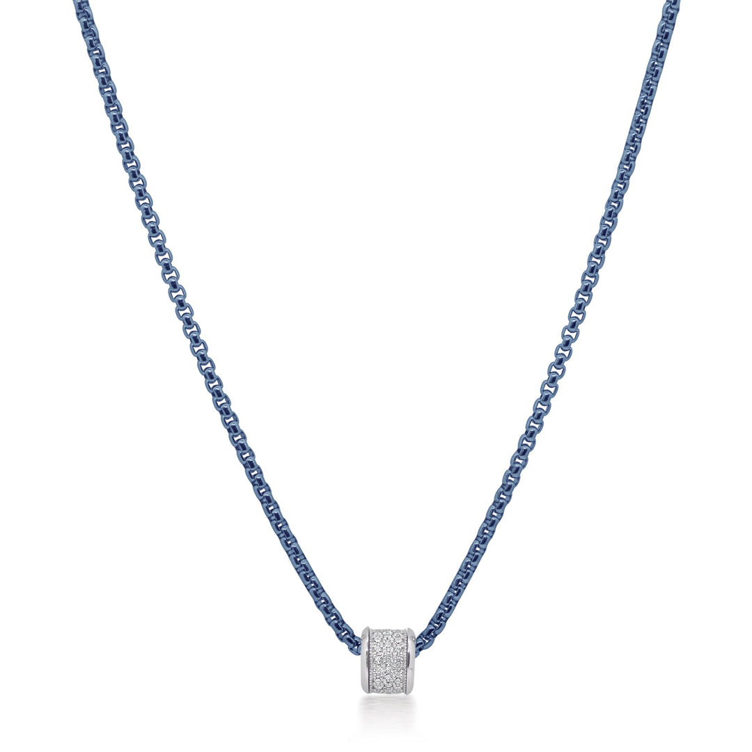 Alor 16.5-18.5" Blueberry Stainless Steel Chain with 14 Karat White Gold and Diamond Barrel, Dia=.33tw