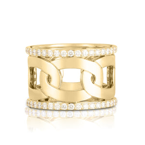 Roberto Coin 18 karat yellow gold Navarra wide Diamond Ring size 6.5, D=0.78tw