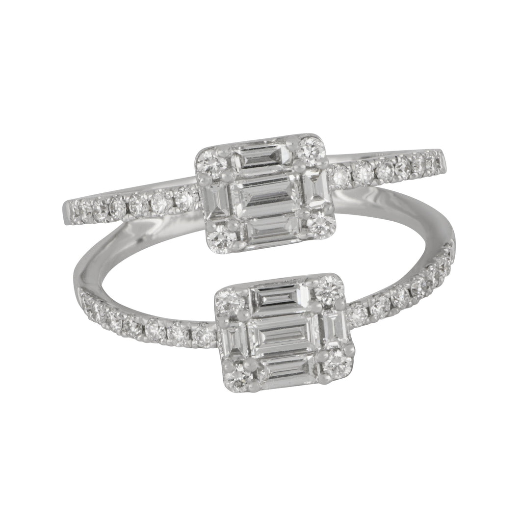 18 karat white gold east/west Mosaic split shank Diamond ring size 6.5, D=0.82tw