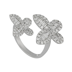 18 karat white gold Baguette and Round Diamond Butterly Cuff Ring size 6.5, D=1.34tw