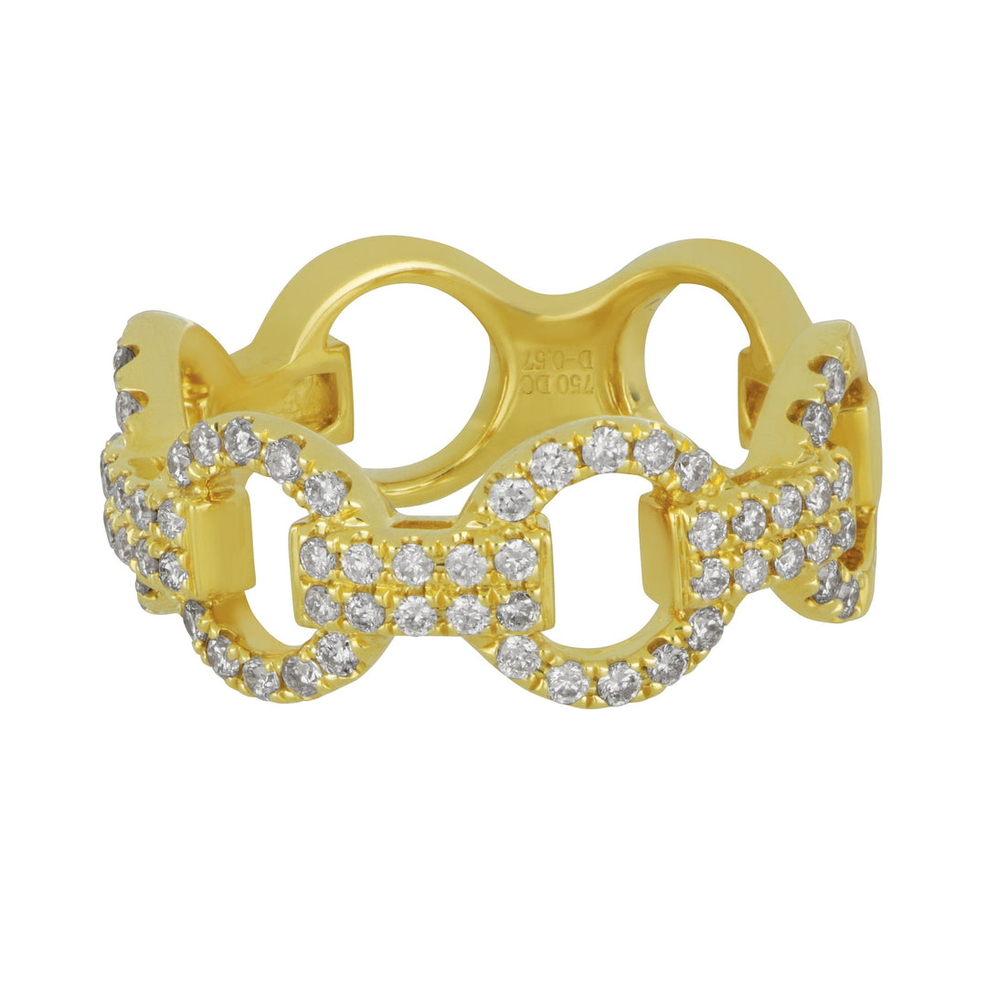18 karat yellow gold alternating Circle and double Bar Diamond Ring size 6.5, D=056tw