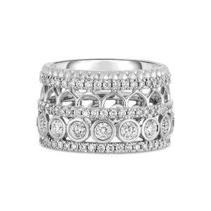 Cento 18 Karat White Gold Rosette Diamond Ring Size 6.5, Dias=1.72tw D-G/VS