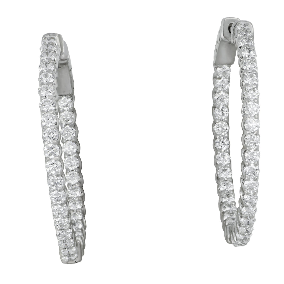 14k White Gold In/Out Diamond Hoop Earrings, D=2.25tw