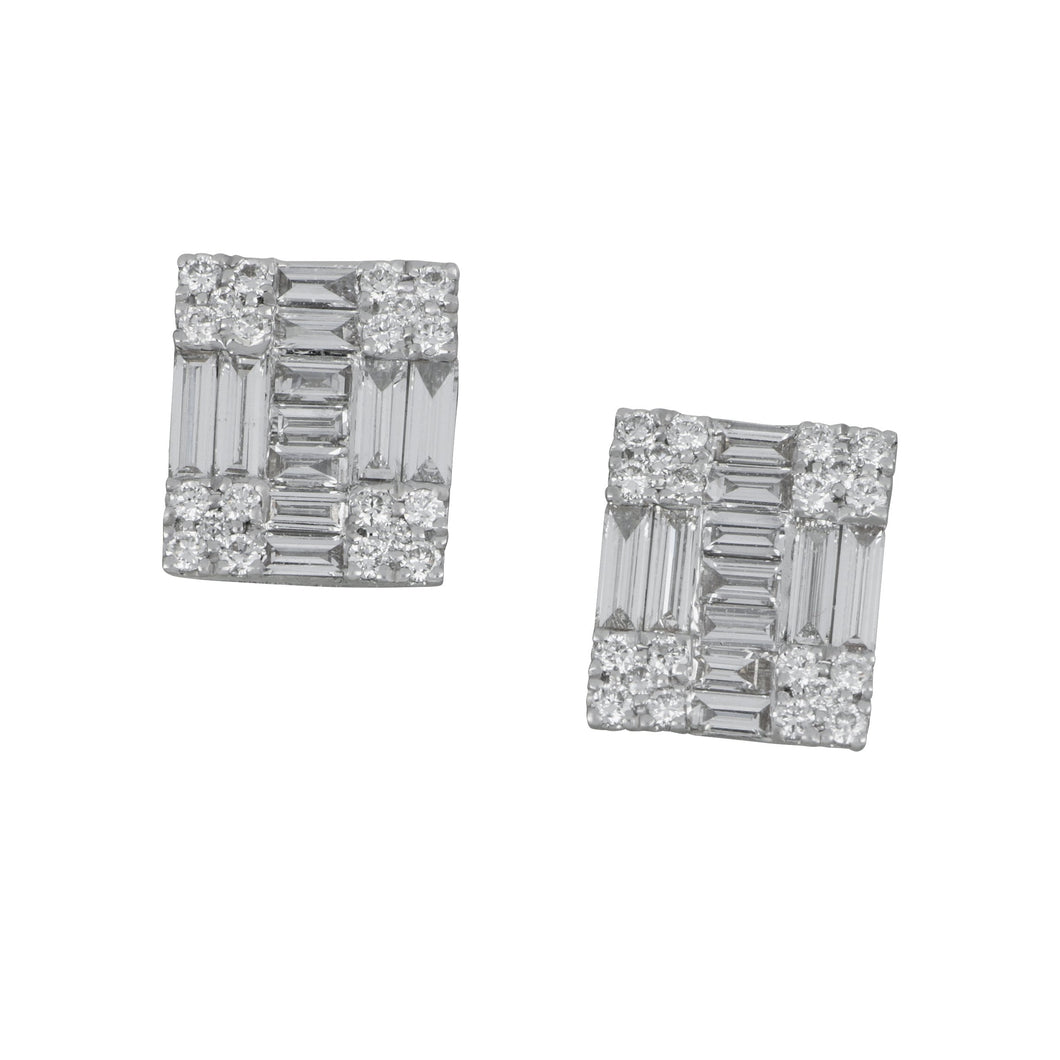 18 karat white gold Mosaic Diamond Stud Earrings, D=.95tw