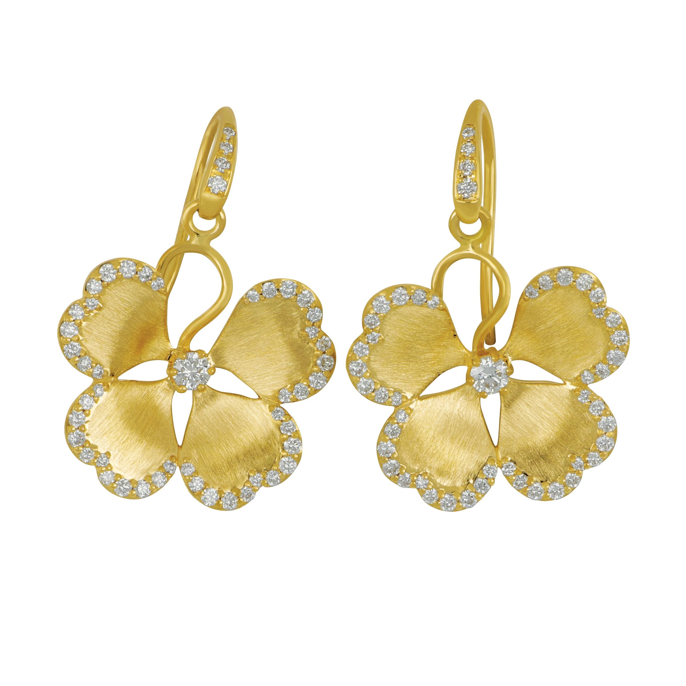 Syna 18 karat yellow gold Jardin Satin Champagne Diamond drop Earrings ...