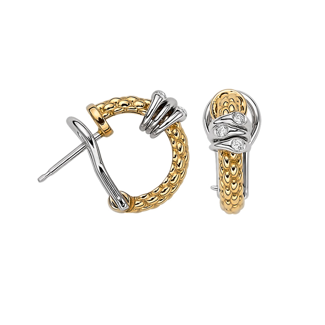 Fope 18 Karat Yellow & White Gold Prima 3 Rondelle Hoops, Dias=.08tw G/VS1