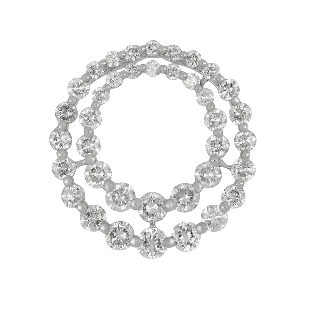 18 karat white gold two row graduate Diamond circle Pendant, D=1.15tw