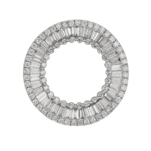 14 karat white gold three row Round and Baguette Diamond Circle Pendant, D=1.15tw