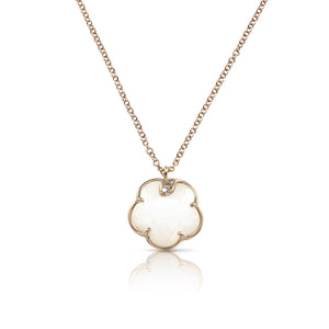 Pasquale Bruni 18 karat rose gold Petite Joli white agate and diamond 0.03ctw pendant on chain 16"