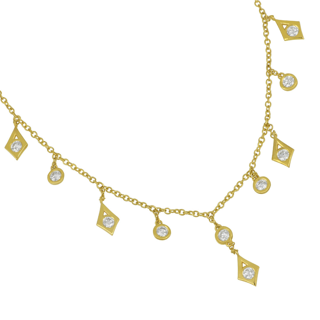 18k Yellow Gold Eleven Dangle Diamond Necklace 16", D=1.01tw