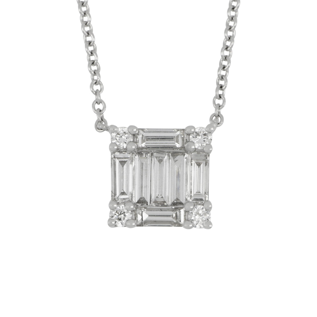 18 karat white gold Mosaic Diamond solitaire Necklace 16-18", D=0.80tw