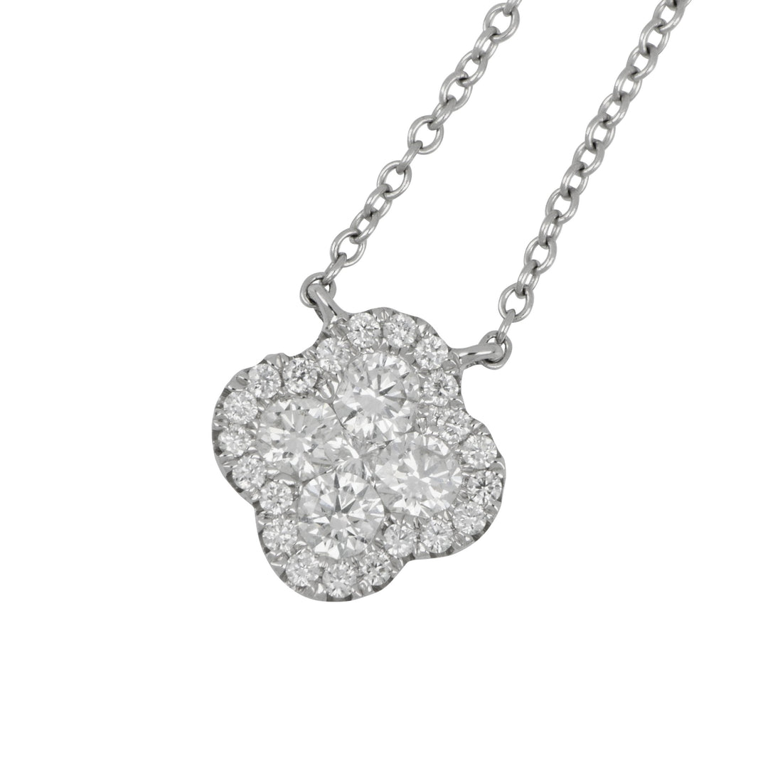 18k White Gold Small Clover Diamond Necklace 16-17", D=0.60tw