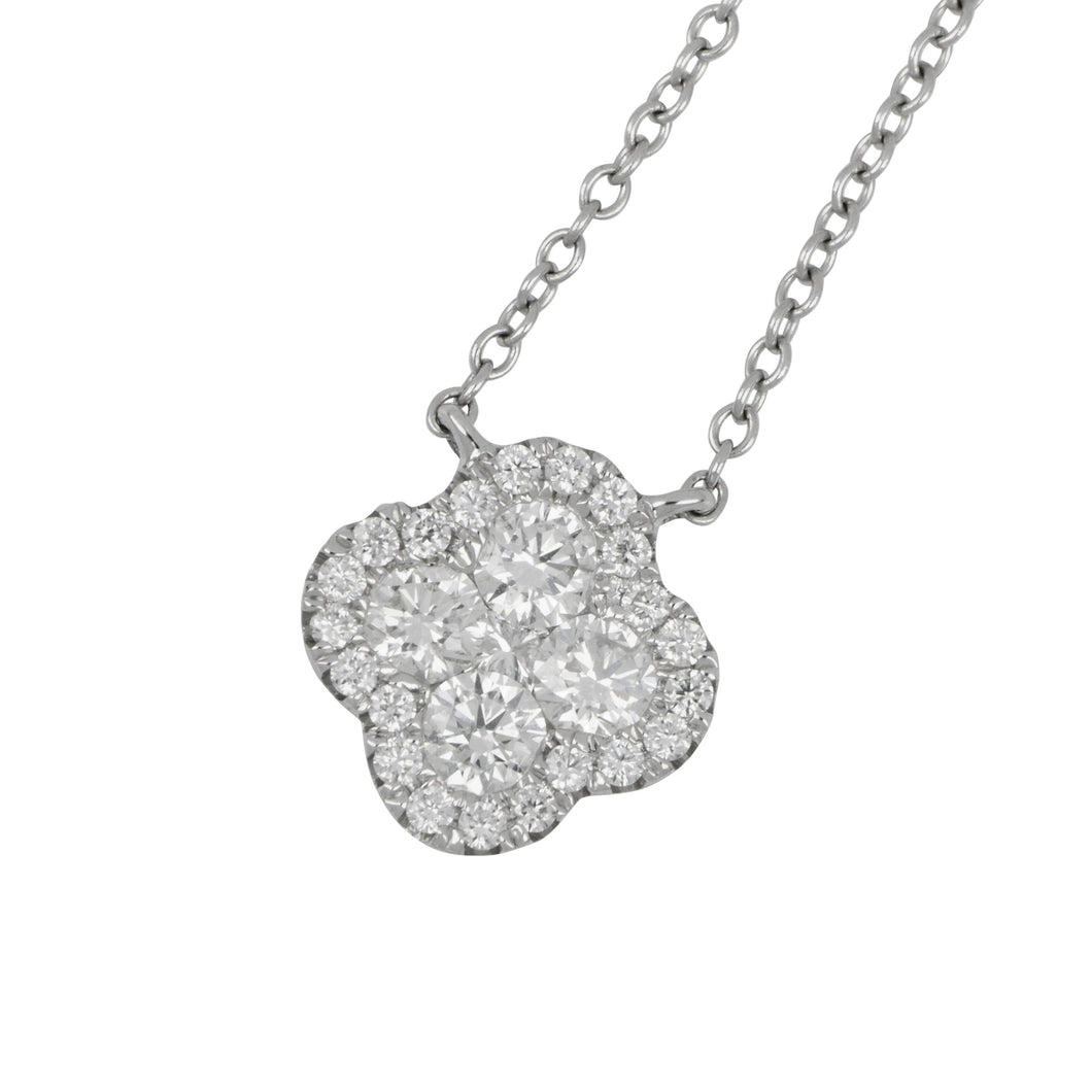 18 karat white gold small Clover Diamond Necklace 16-17