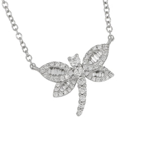 18 karat white gold Baguette and Round diamond Dragonfly Necklace 16-18", D=0.43tw