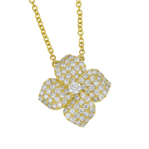 14 karat yellow gold four petal Diamond Flower Necklace 16-18", D=0.63tw