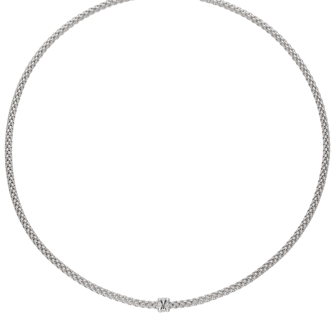 Fope 18 Karat Yellow and White Gold 17" 3mm Prima 3 Rondelle Necklace, Dias=.12tw G/VS1
